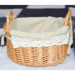 Vintiquewise Natural Wicker Oval Small Basket with White Lace Trim and Removable Linen Liner thumbnail 3