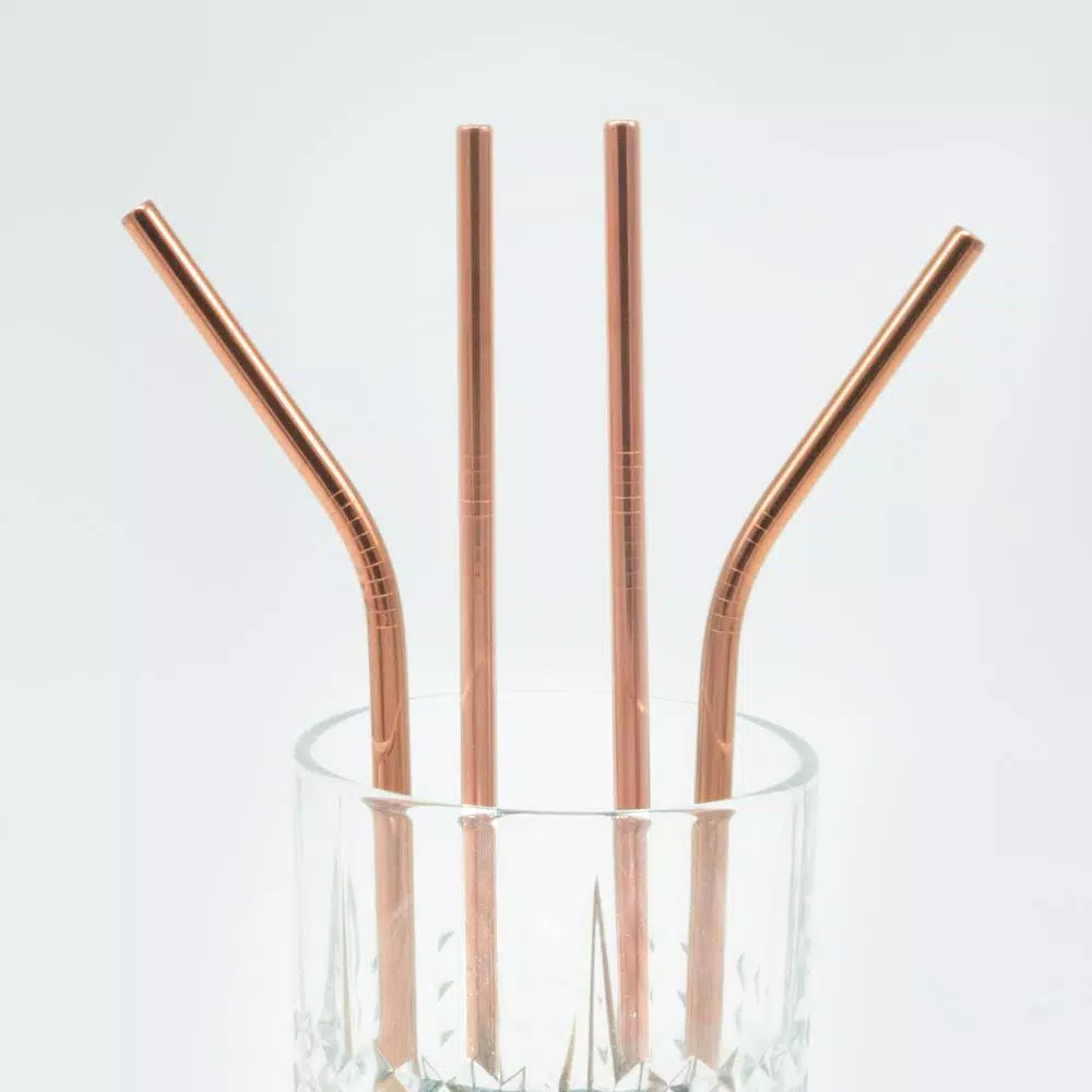 ExcelSteel 10 Pc Rose Gold Stainless Steel Reusable Straw Set with Cleaning Brushes