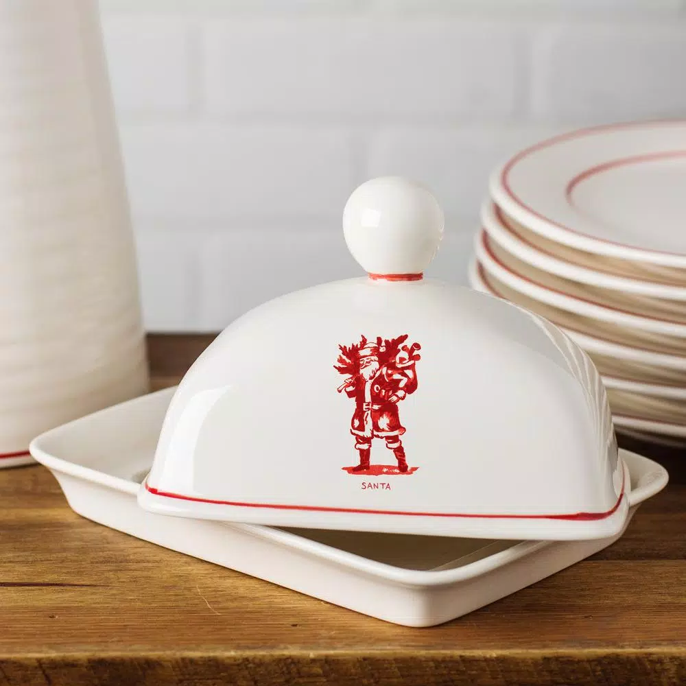 Molly Hatch 6.75 in. Santa Stoneware Butter Dish