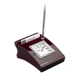Heim Concept Silver Wood Clock with Cardholder and Pen - Executive Desk Accessory thumbnail 1