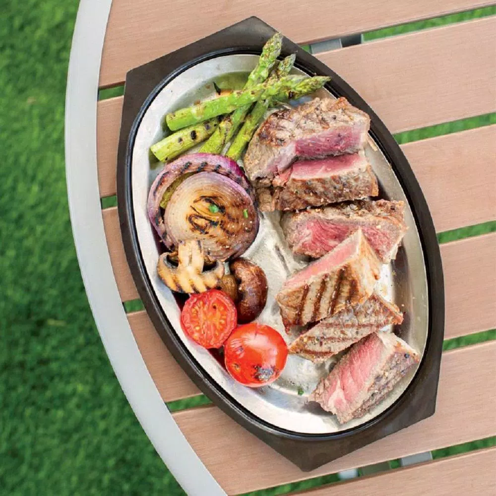Nordic Ware 365 Grilling 7.875 in. Aluminum Sizzle and Serve Pan, Black and Stainless Steel