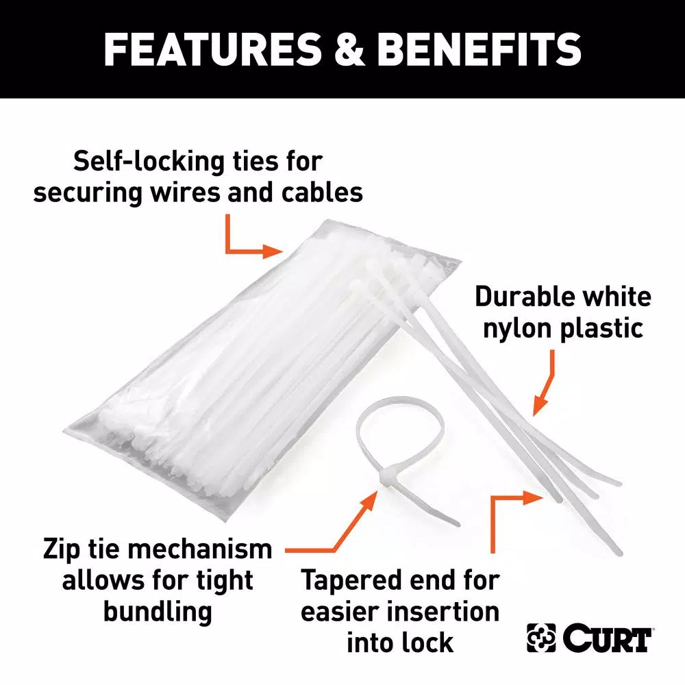 CURT 7-1/4" Nylon Wire Ties, 100-Pack