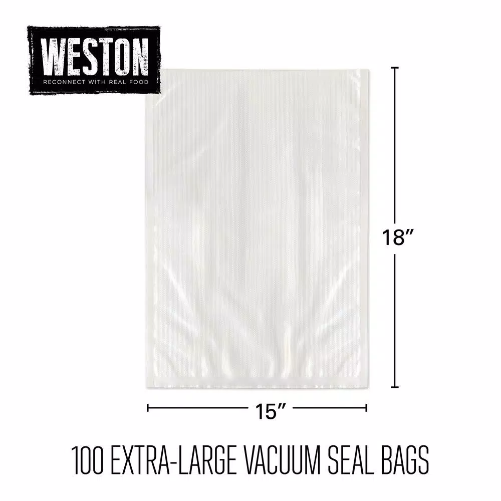 Weston Extra Large Vacuum Sealer Bags, 15 x 18 in., 3.0 Mil Heavy Duty, 100-Pack