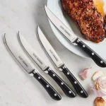 Tramontina 4-Piece 5 in. High Carbon Stainless Steel Serrated Steak Knife Set with Black Polycarbonate Handles thumbnail 2