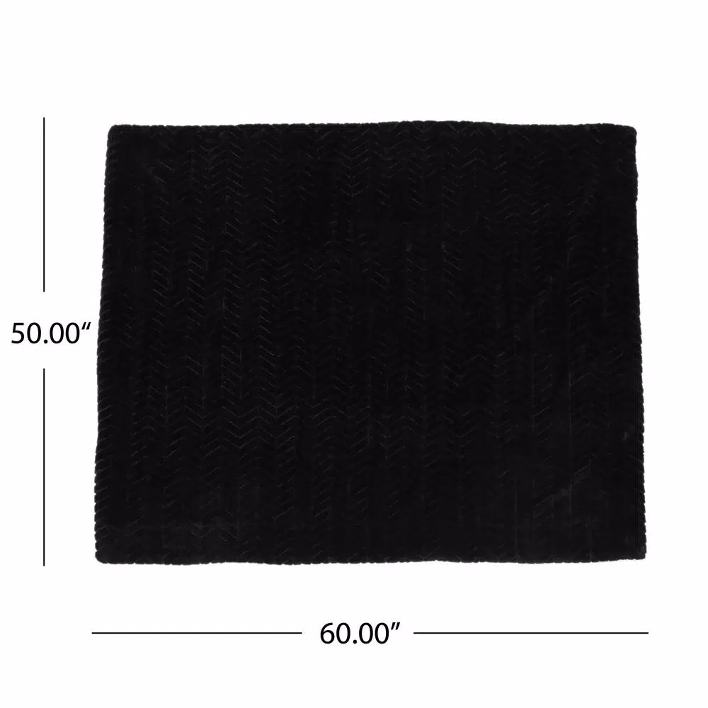 Noble House Toscana Black Faux Fur Throw Blanket, Modern Solid Pattern, 50 x 60 in.