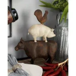 LITTON LANE Polystone Stacked Barnyard Animals Sculpture - Rustic Farmhouse Decor thumbnail 1