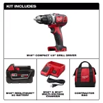 Milwaukee M18 18V Compact 1/2 in. Cordless Drill Driver Kit with 3.0 Ah Battery, Charger & Bag thumbnail 2