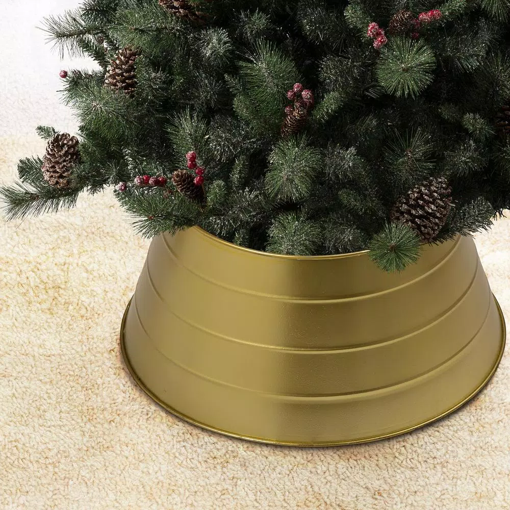 Glitzhome 22 in. Gold Metal Christmas Tree Collar - Shiny Painted Iron Tree Base