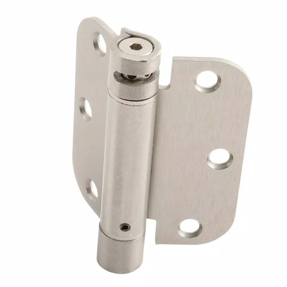 Global Door Controls 3.5 in. x 3.5 in. Satin Nickel Steel Spring Hinge, 5/8 in. Radius (Set of 2)
