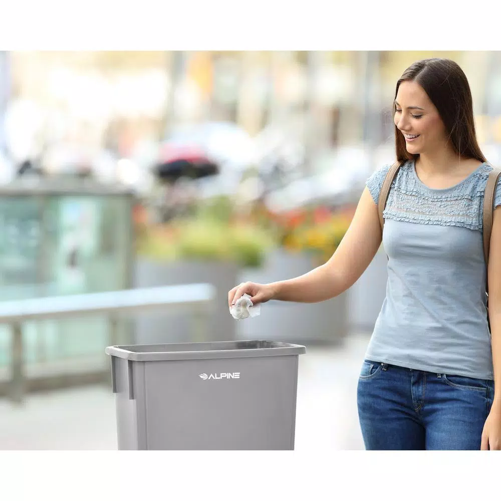 Alpine Industries 23 Gal. Gray Commercial Waste Basket Trash Can