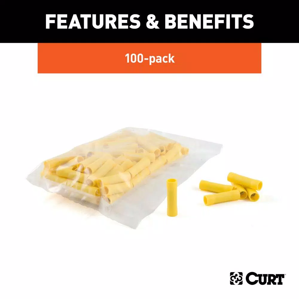 CURT Butt Connectors, 12-10 Gauge Wire, Yellow, 100-Pack