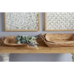 LITTON LANE Soft Gray Water Hyacinth and Seagrass Wicker Decorative Tray Set of 3 with Handles thumbnail 1