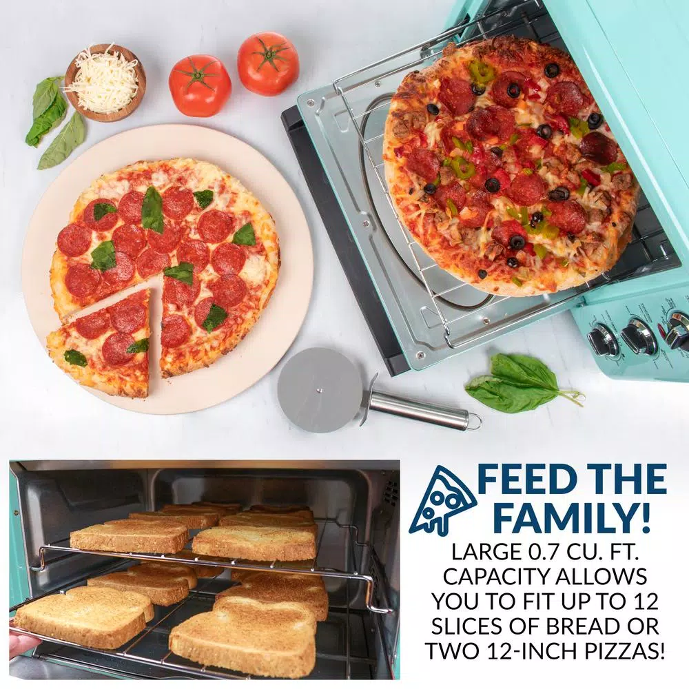Nostalgia Retro 1500W Aqua Convection Toaster Oven, 12-Slice Capacity with Built-in Timer
