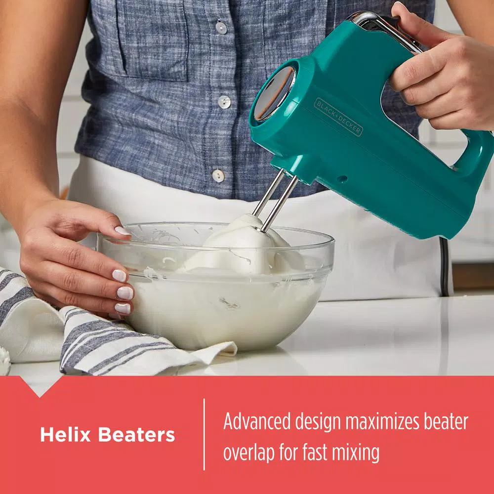 BLACK+DECKER Helix Performance Premium 5-Speed Hand Mixer, Teal
