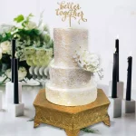 Benzara 14 in. Gold Hexagonal Metal Wedding Cake Stand with Hammered Center thumbnail 5