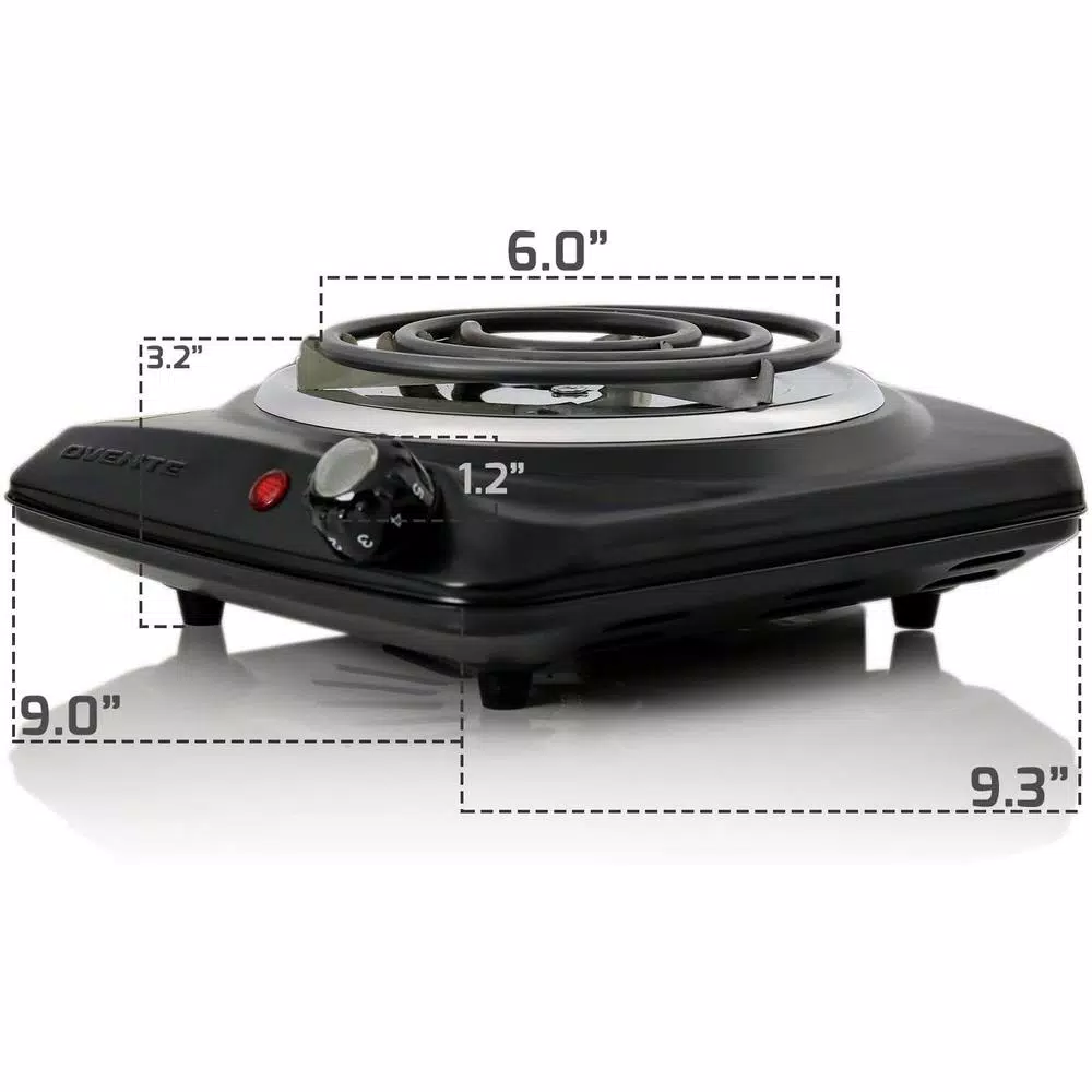 Ovente BGC101 1000W Electric Single Coil Burner Hot Plate, 6-Inch Heating Surface, Black