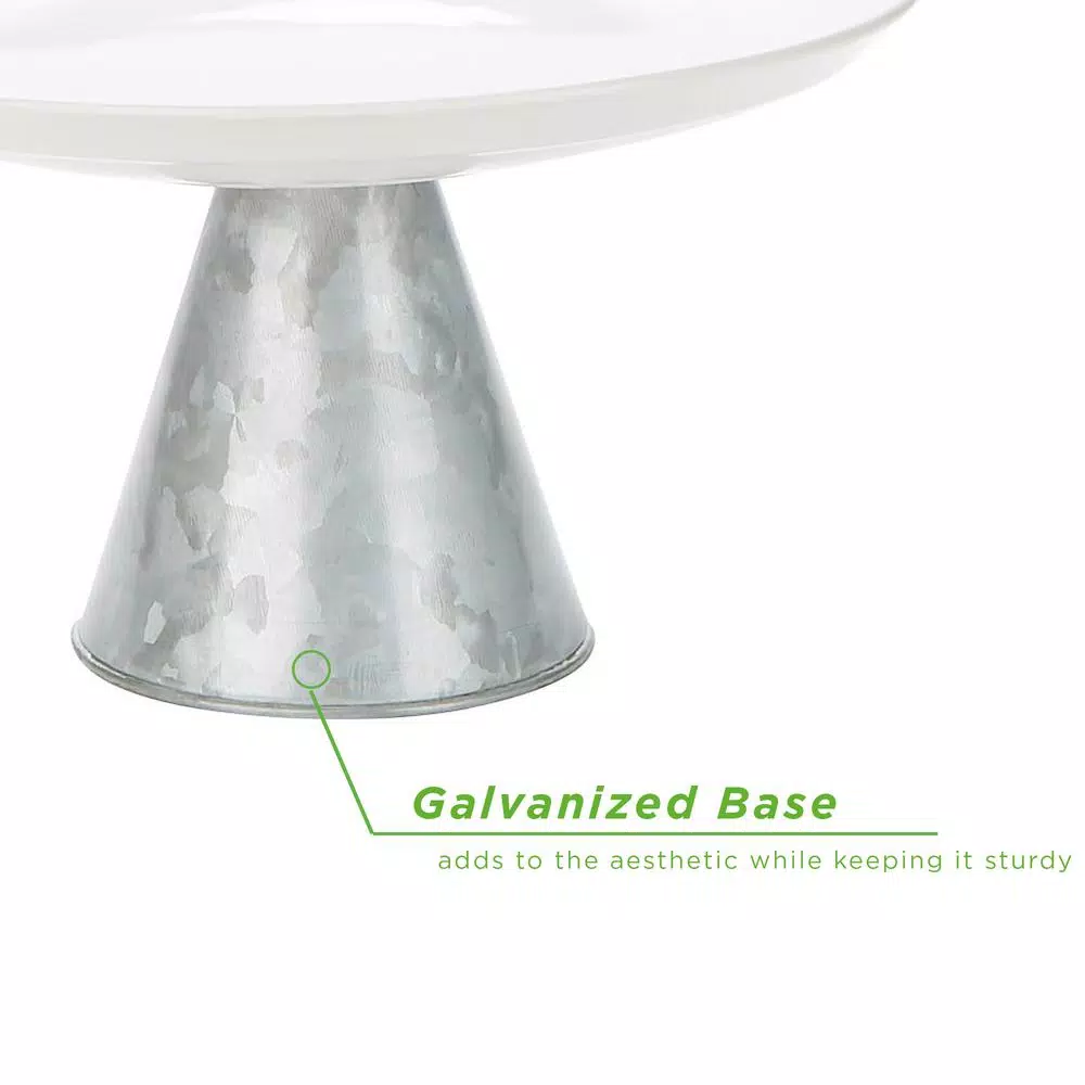 Mind Reader The Mind Reader Silver Ceramic & Galvanized Iron Cake Stand, Dessert & Cupcake Display Tray