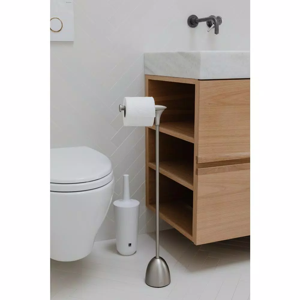 Umbra Tucan Freestanding Toilet Paper Holder with Reserve, Brushed Nickel