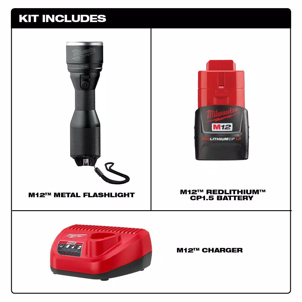 Milwaukee M12 12V Lithium-Ion Cordless LED High Performance Flashlight Kit with 1.5Ah Battery & Charger