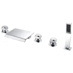 ANZZI Guaira 3-Handle Deck-Mount Roman Tub Faucet with Waterfall Spout and Handheld Sprayer, Polished Chrome thumbnail 1