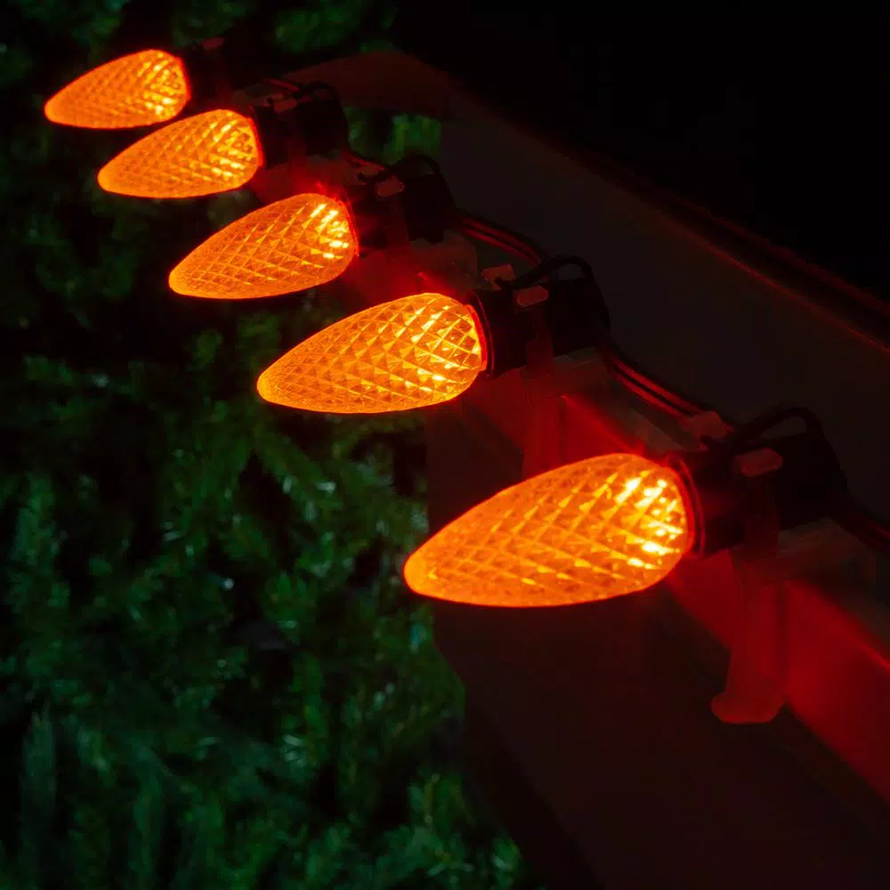 Wintergreen Lighting OptiCore C9 LED Orange Faceted Replacement Christmas Light Bulbs, E17 Base (25-Pack)