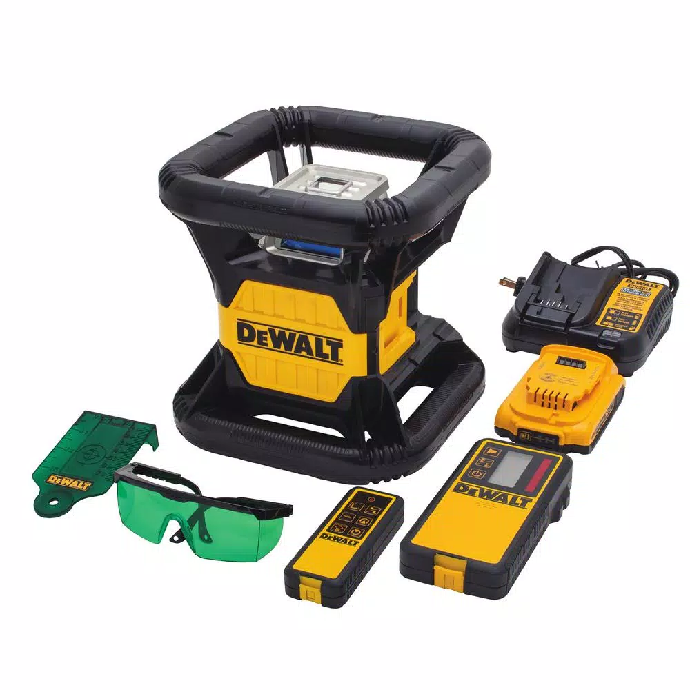 DEWALT 20V MAX Green Beam Self-Leveling Rotary Laser Level Kit with (3) 2Ah Batteries & TSTAK Case