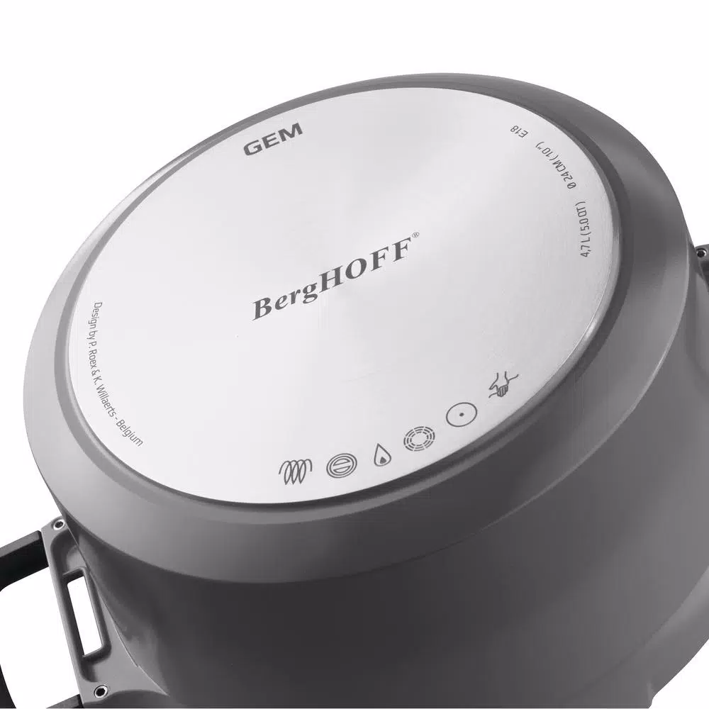 BergHOFF GEM Stay Cool 4.9 qt. Cast Aluminum Nonstick Saute Pan with Glass Lid, Gray