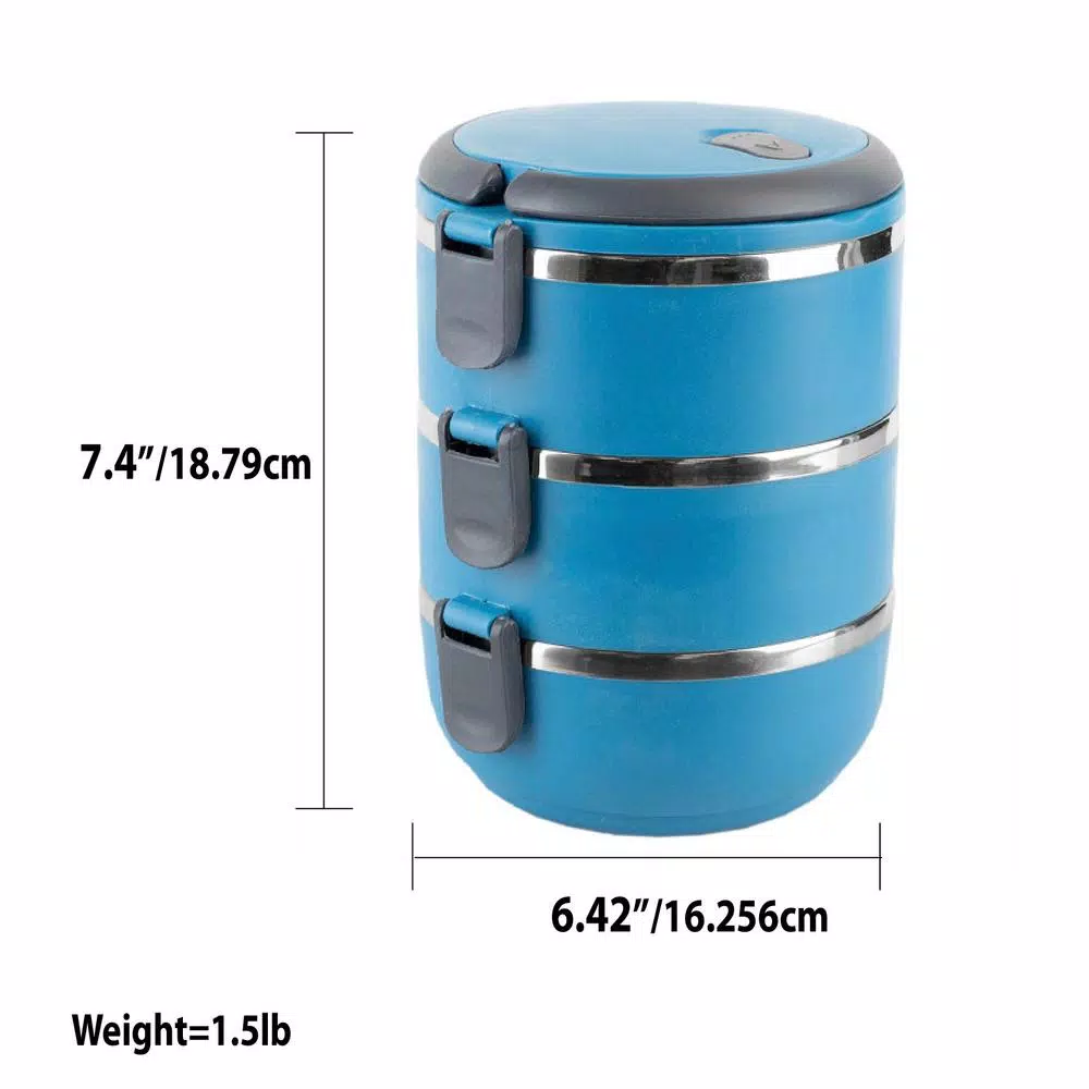 Unbranded 3-Tier Leak-Proof Stainless Steel and Plastic Lunch Box with Pop-Up Handle