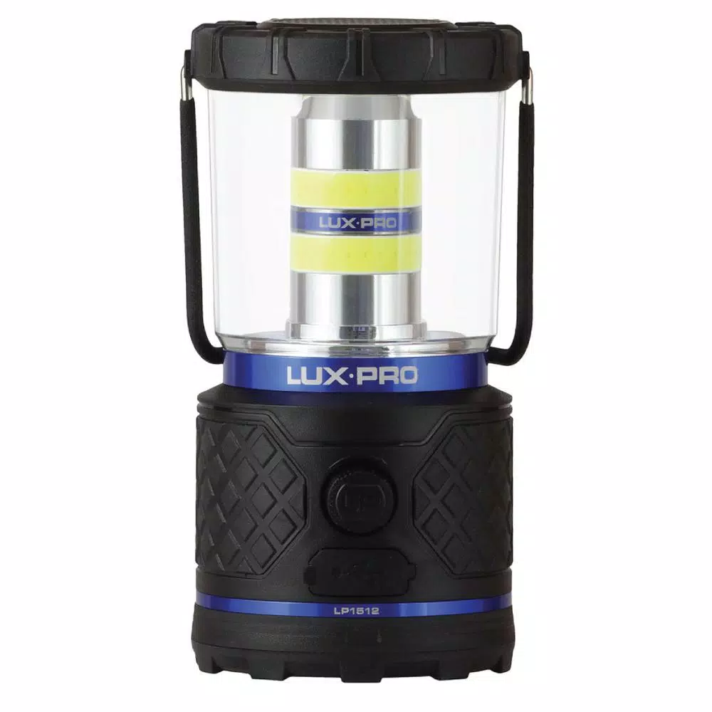 LUXPRO 1100 Lumen Dual Power 360° LED Lantern with Power Bank and TackGrip, Rechargeable & Battery Operated