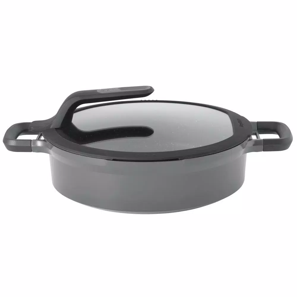 BergHOFF GEM Stay Cool 4.9 qt. Cast Aluminum Nonstick Saute Pan with Glass Lid, Gray