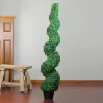 Northlight 5 ft. Artificial Spiral Boxwood Topiary Tree in Weighted Black Pot thumbnail 2