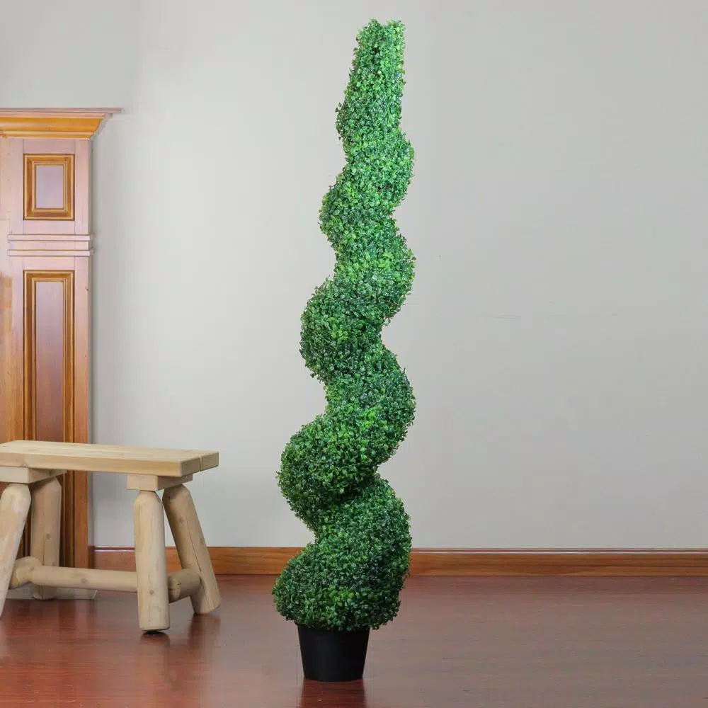 Northlight 5 ft. Artificial Spiral Boxwood Topiary Tree in Weighted Black Pot