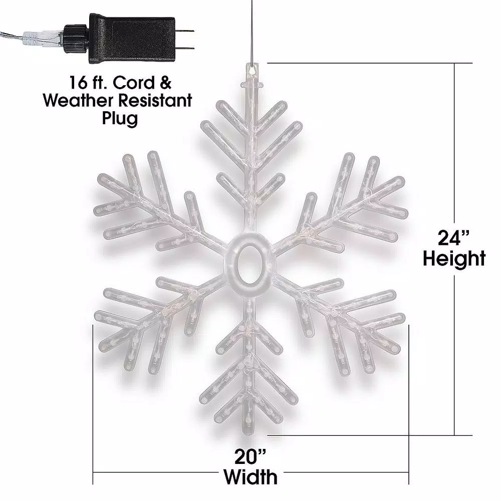 Alpine Corporation 24 in. Hanging Snowflake with 102 Cool White LED Lights