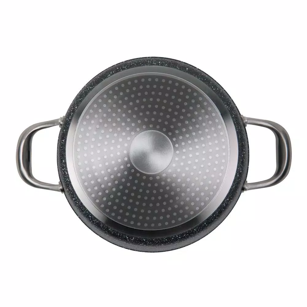 masterpan Granite Ultra 5 qt. Cast Aluminum Nonstick Stock Pot with Glass Lid, Black Marble
