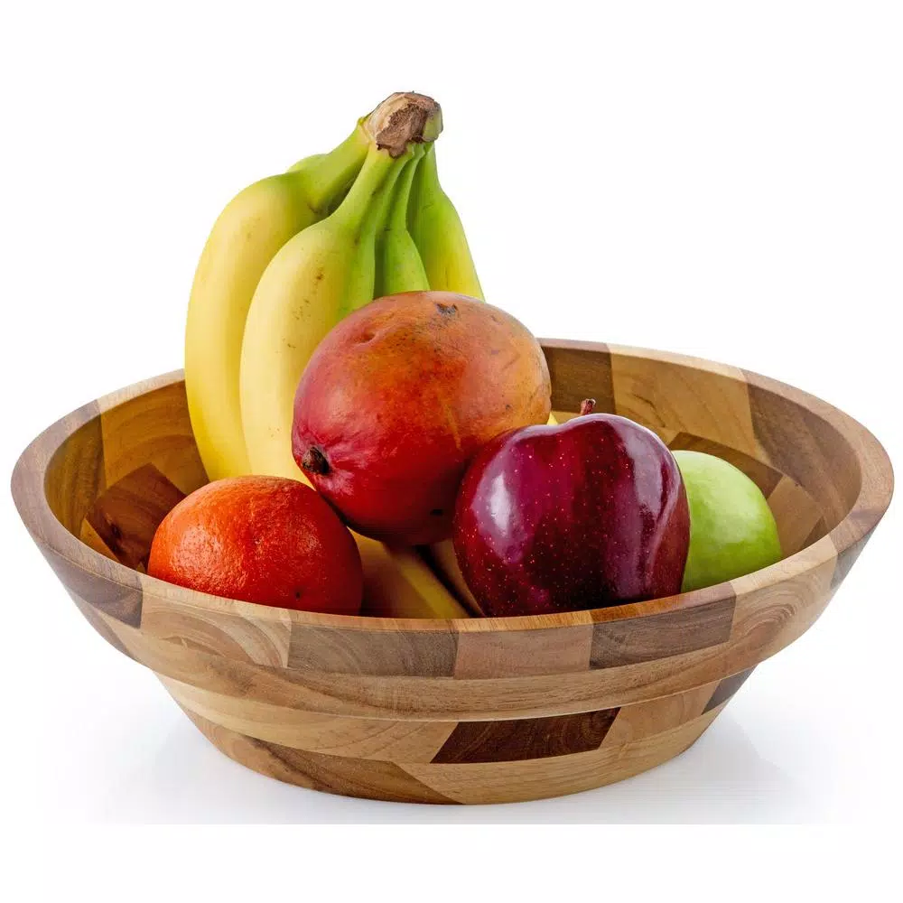 Casa Bellante 12 in. Rubberwood Serving Bowl, 100 fl. oz. Round Wooden Bowl