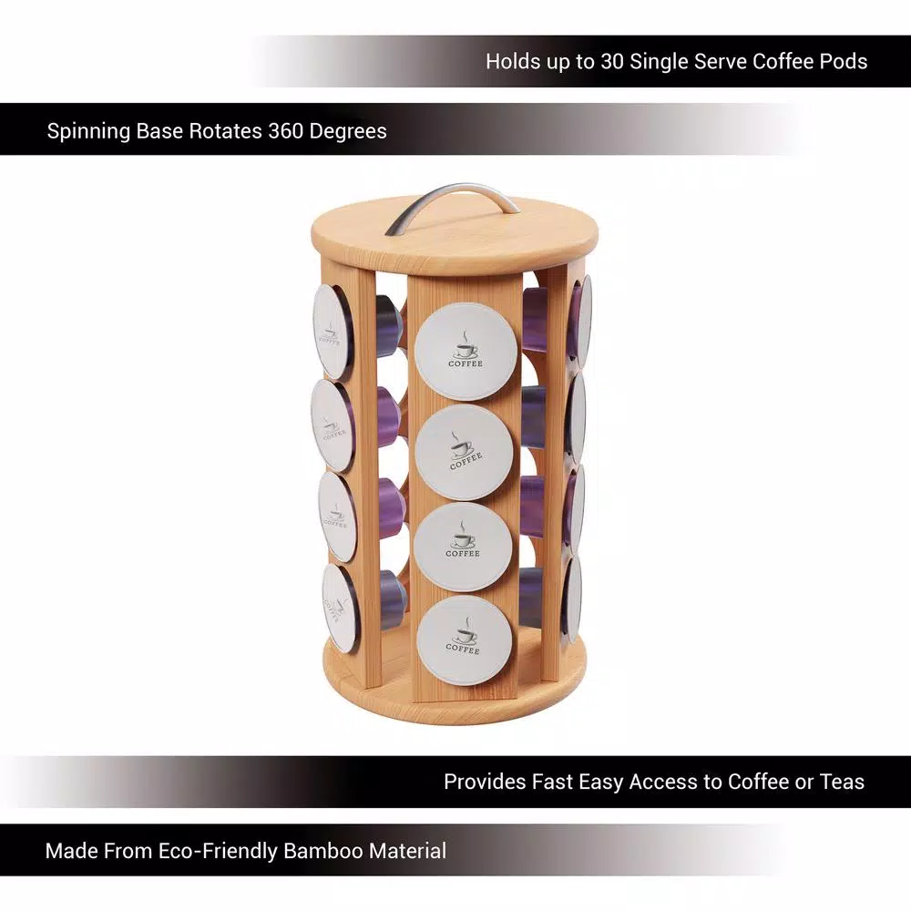 Classic Cuisine 20-Count Bamboo Rotating Coffee Pod Organizer Carousel