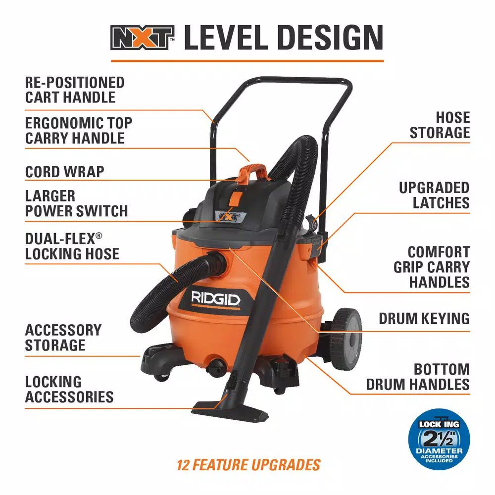RIDGID 16 Gal. 6.5 Peak HP NXT Wet/Dry Shop Vacuum with OSHA/HEPA Filtration Kit