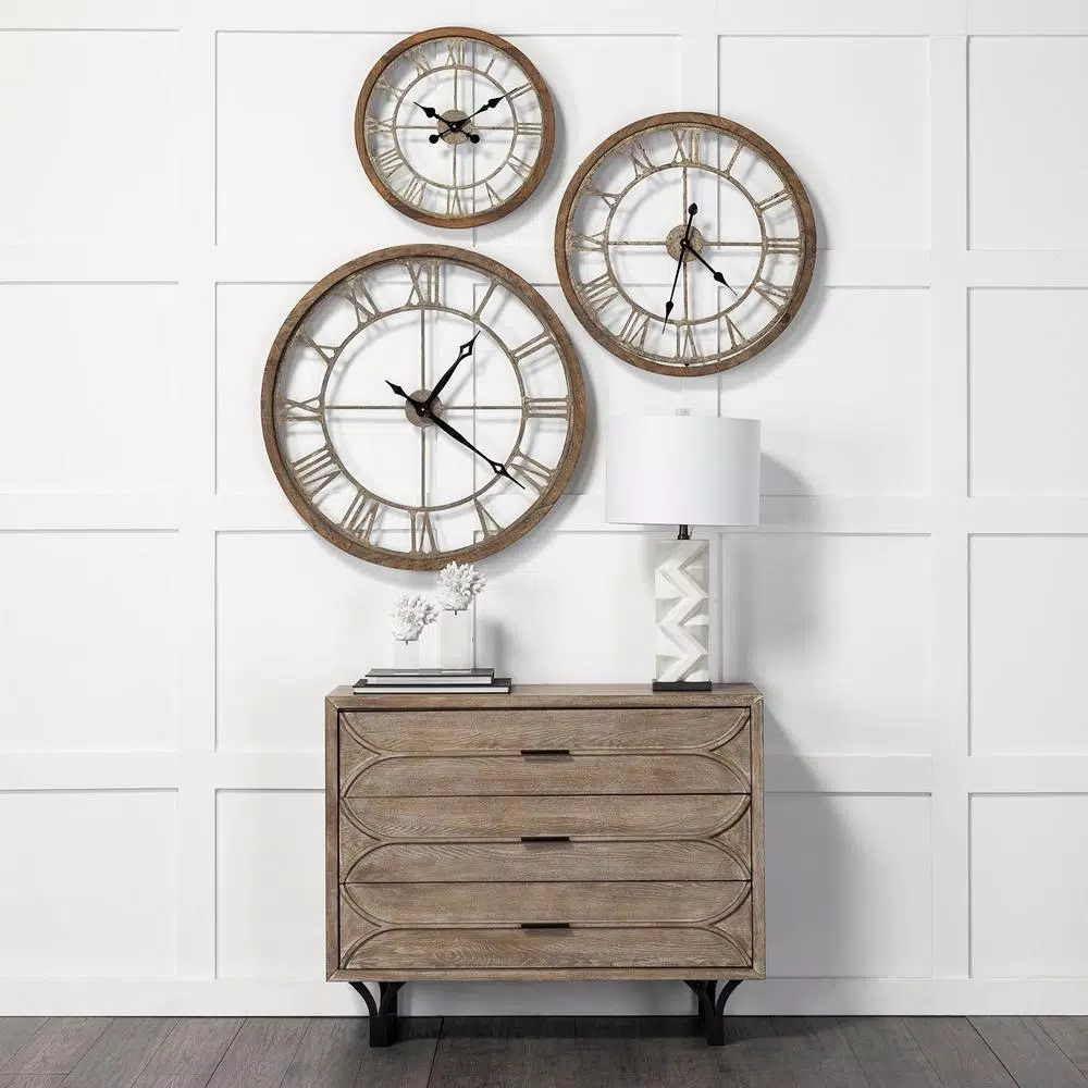 Mercana Mething 31.5 in. Oversized Farmhouse Wood Wall Clock with Roman Numerals
