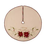 Glitzhome 48 in. Poinsettia Fabric Christmas Tree Skirt with Holly and Red Berries thumbnail 1