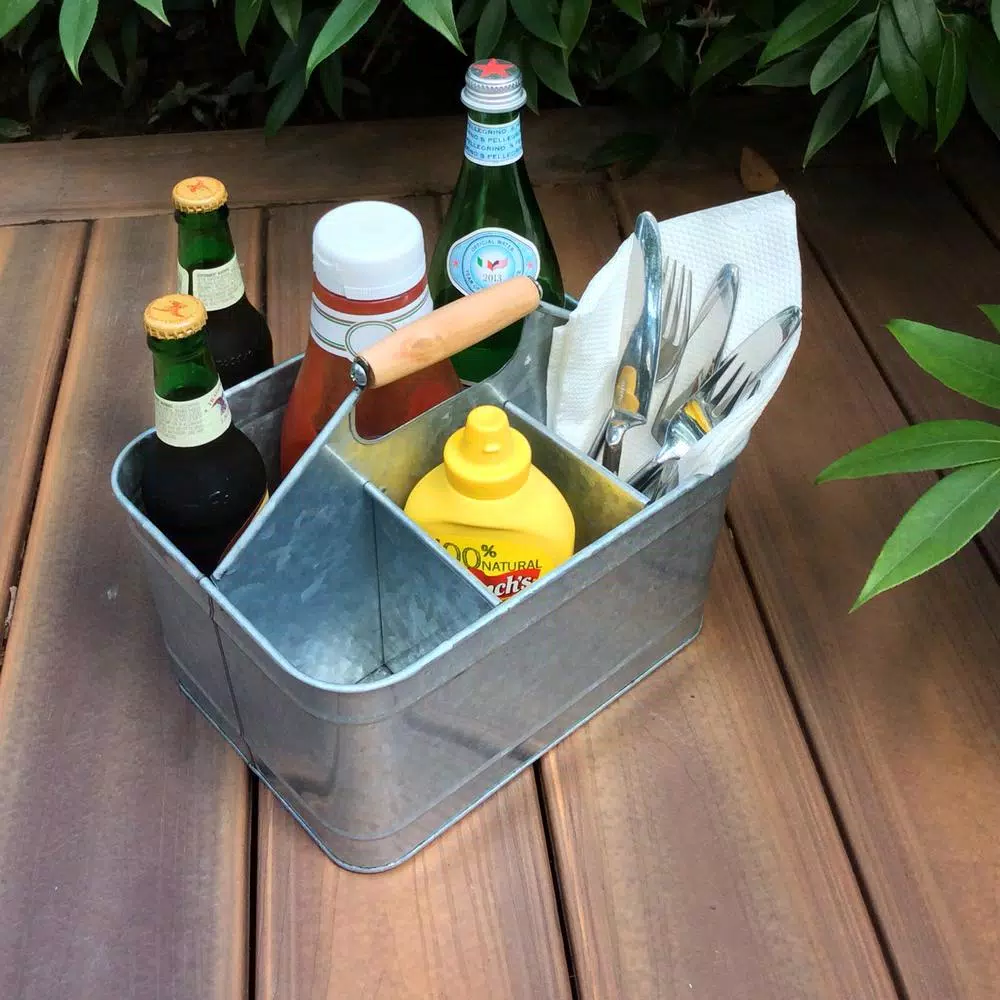 Artland Oasis Carry All Galvanized Iron Condiment Server and Garden Caddy, Silver