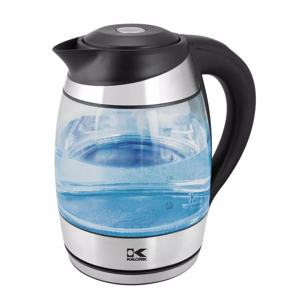 KALORIK 7.5-Cup Glass Electric Kettle with LED Temperature Illumination and Keep Warm Setting