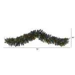 Nearly Natural 6 ft. Pre-Lit Flocked Artificial Christmas Pine Garland with 50 Multi-Colored LED Lights and Berries thumbnail 2