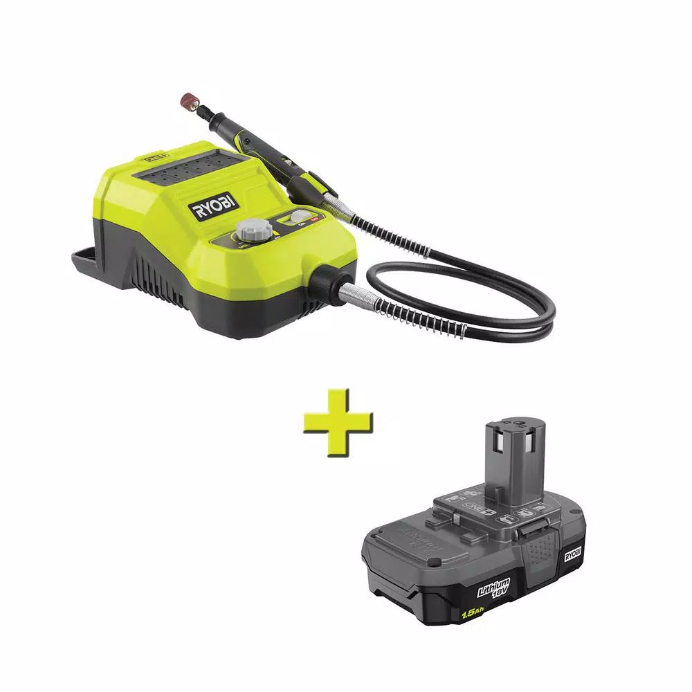 RYOBI 18V ONE+ Cordless Rotary Tool Kit with 1.5 Ah Battery and 33 Accessories