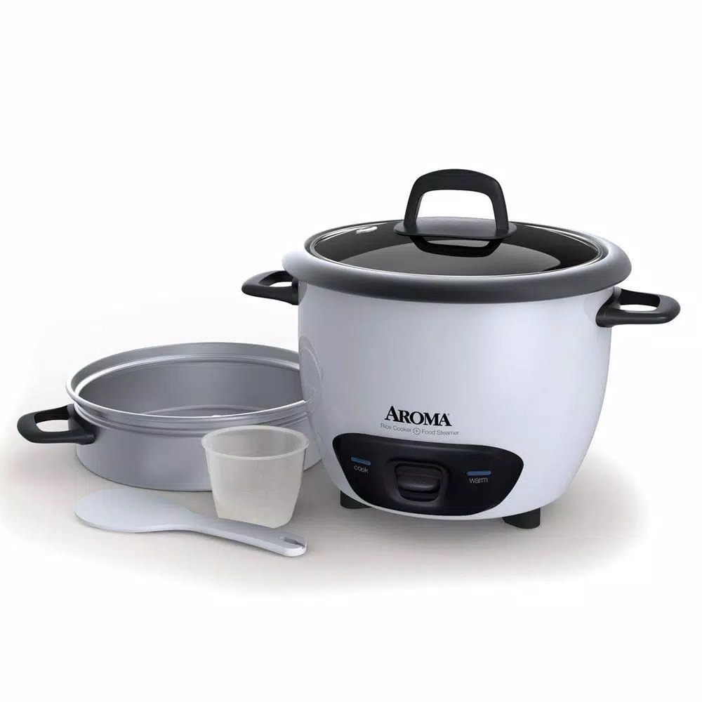 AROMA 6-Cup Pot Style Rice Cooker and Food Steamer, White