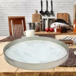 Stonebriar Collection Stonebriar Gold Wood and Pink Marble Glass Decorative Serving Tray thumbnail 1