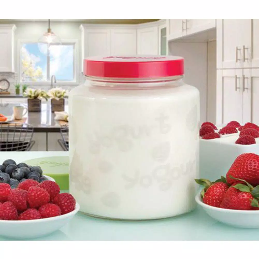 Euro Cuisine 2 Qt. Yogurt Maker with Glass Jar, Stainless Steel Thermometer, and Greek Yogurt Cotton Bag - Red