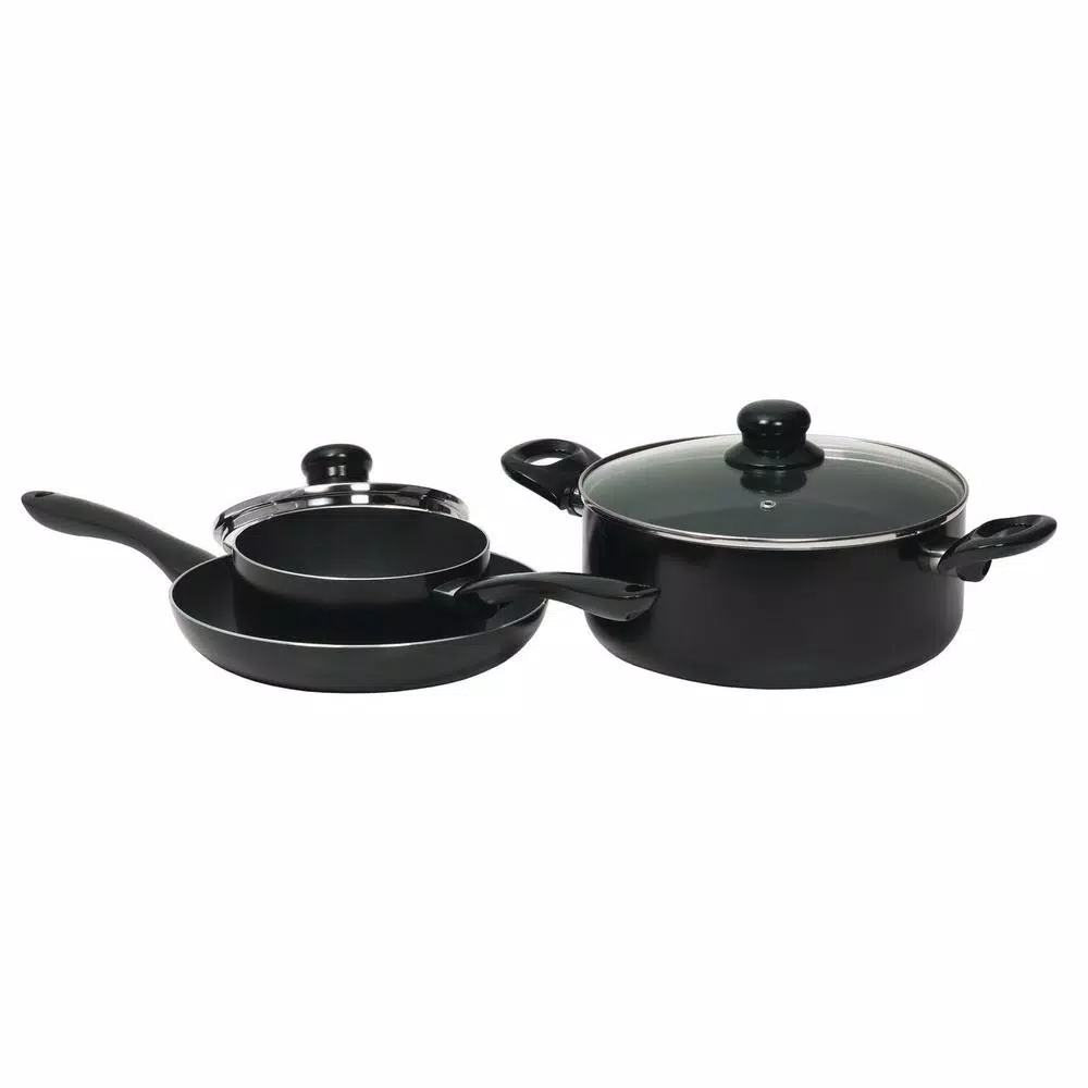 Starfrit Simplicity 5-Piece Aluminum Nonstick Cookware Set, Black