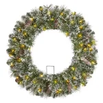 Home Accents Holiday 30in. Sparkling Amelia Pine Pre-lit LED Artificial Christmas Wreath with 50 Warm White Micro-Dot Lights thumbnail 1