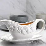 Gibson Home Fruitful 8 in. White Durastone Gravy Boat with Saucer thumbnail 3