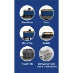 West Bend 5 Qt. Blue Non-Stick Versatility Slow Cooker with Griddle Base, Travel Lid and Thermal Tote thumbnail 5